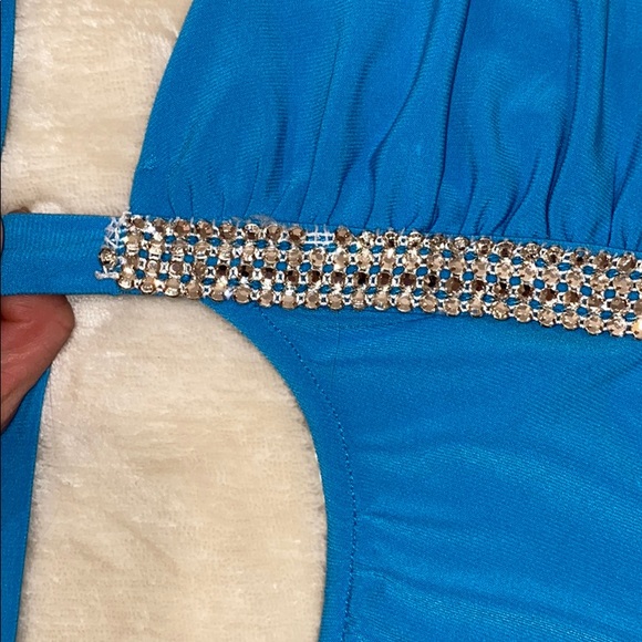 Blue Rhinestone Ruched Mini Dress - Picture 4 of 4